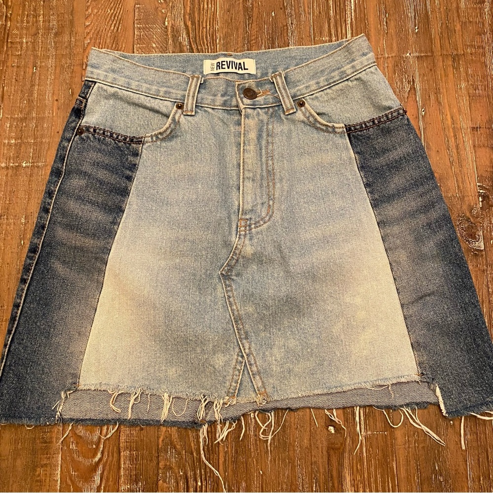 New Revival Womens Mini A Line Jean Mini Skirt Boho Patchwork Size Medium